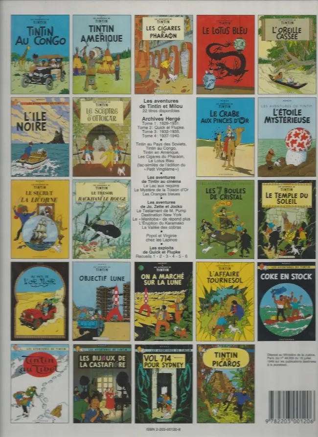 Verso de l'album Tintin Tome 21 Les bijoux de la Castafiore