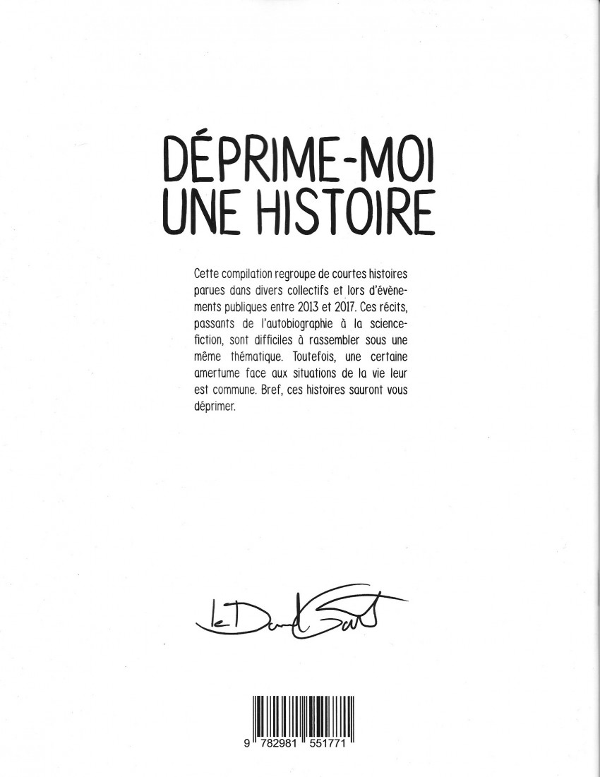 Verso de l'album Déprime-moi une histoire