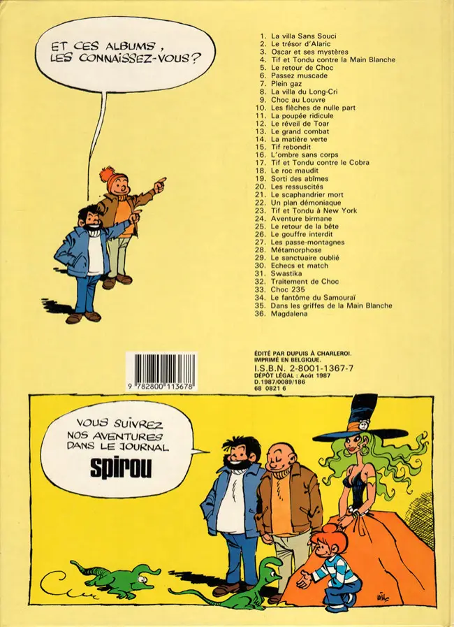 Verso de l'album Tif et Tondu Tome 25 Le retour de la Bête