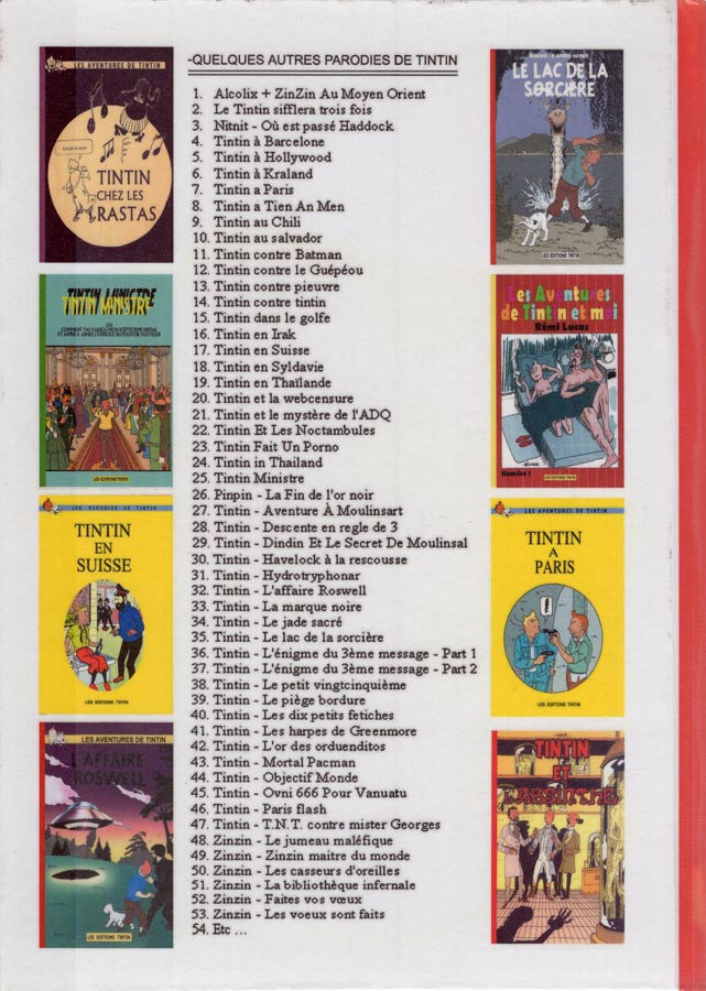 Verso de l'album Tintin Tintin et la webcensure