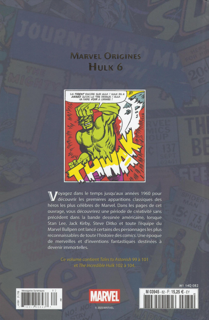 Verso de l'album Marvel Origines N° 82 Hulk 6 (1967)