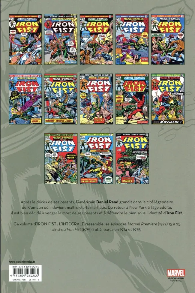 Verso de l'album Iron Fist Tome 1 1974-1975
