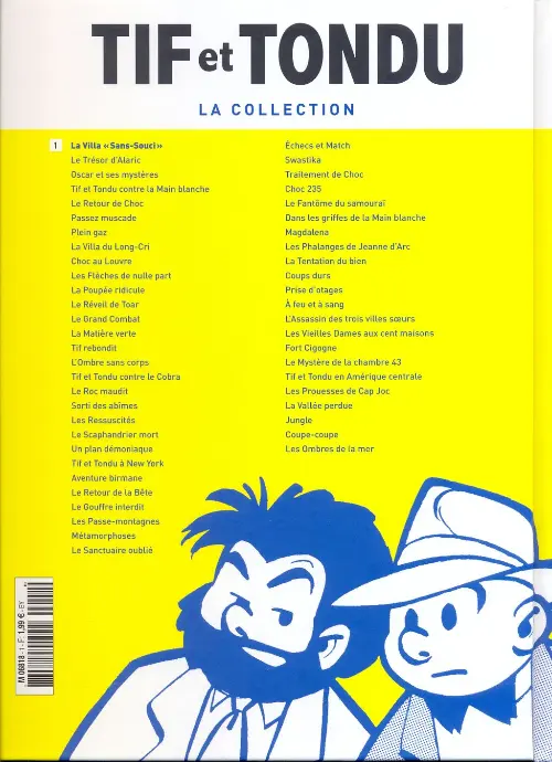 Verso de l'album Tif et Tondu La collection Tome 1 La Villa Sans-Souci