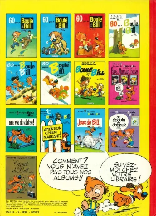 Verso de l'album Boule & Bill Tome 1 60 gags de Boule et Bill