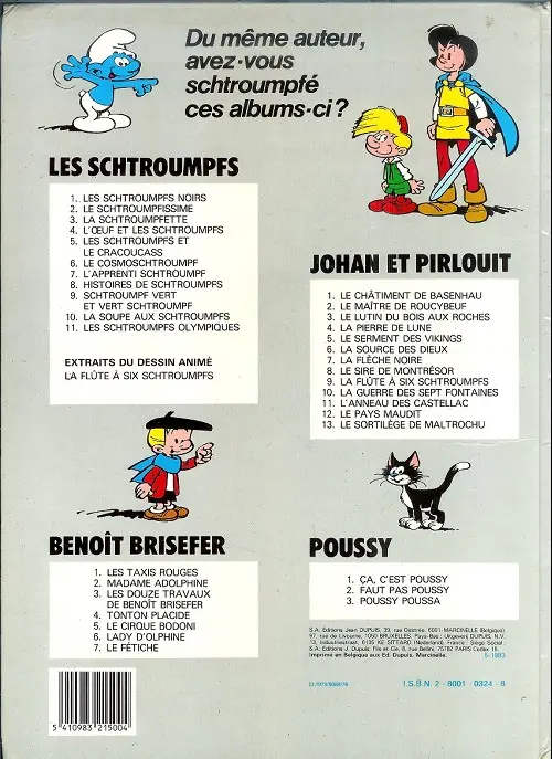 Verso de l'album Les Schtroumpfs Tome 9 Schtroumpf vert et vert schtroumpf