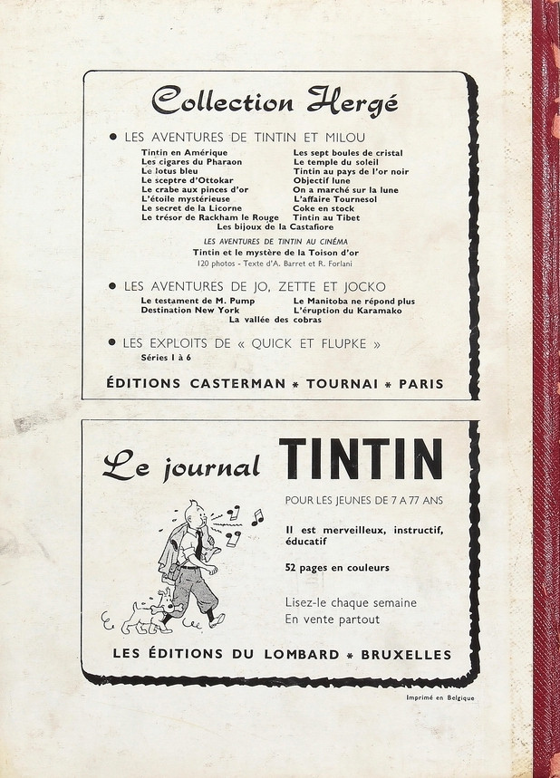 Verso de l'album Tintin Tome 66