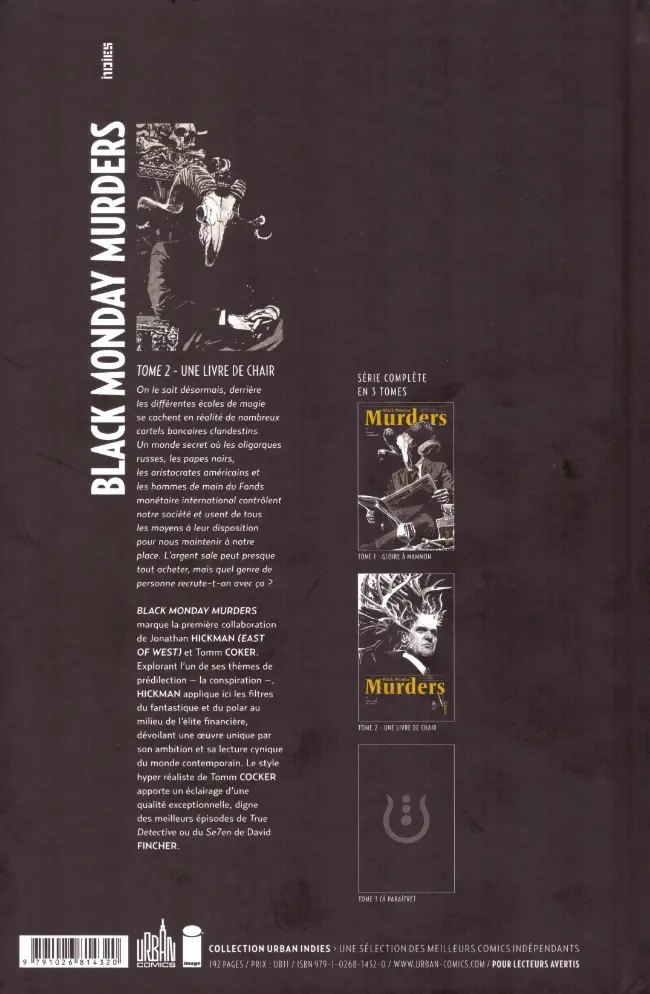 Verso de l'album Black Monday Murders Tome 2 Une livre de chair