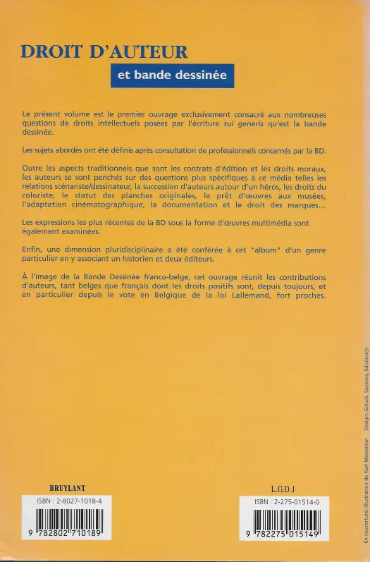 Verso de l'album Droit d'auteur et bande dessinée