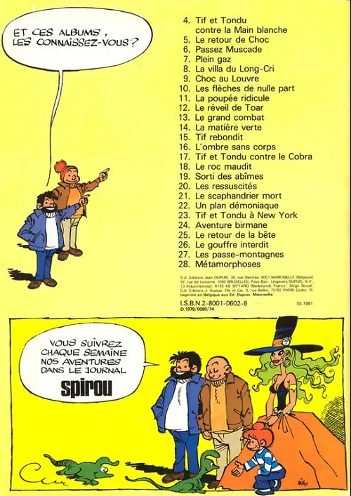 Verso de l'album Tif et Tondu Tome 26 Le gouffre interdit