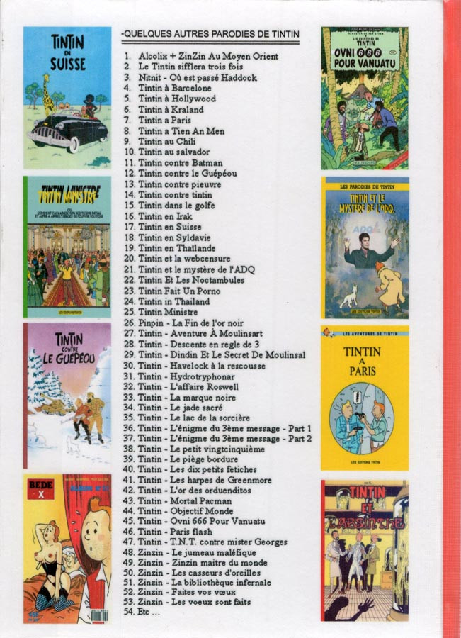 Verso de l'album Tintin L'affaire Roswell