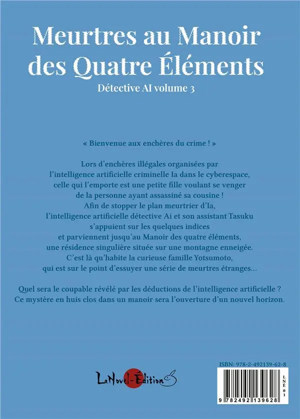 Verso de l'album Détective Ai 3 Meurtres au manoir des quatres éléments