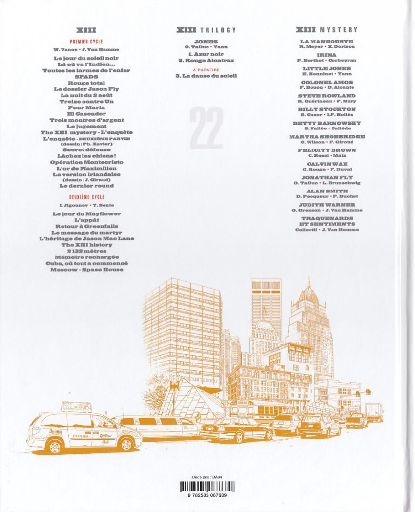 Verso de l'album XIII Tome 22 Retour à Greenfalls