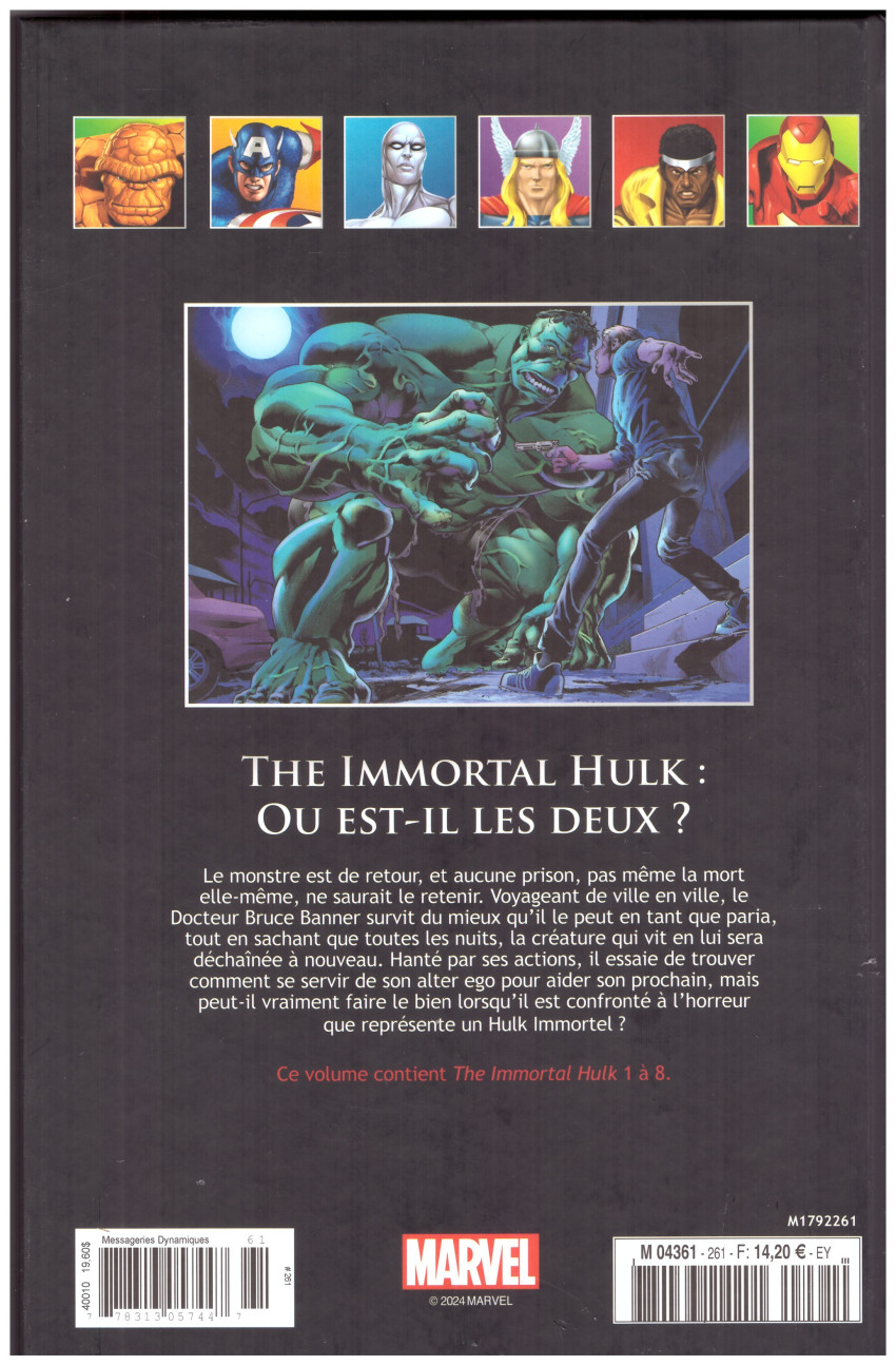Verso de l'album Marvel Comics - La collection de référence Tome 261 The Immortal Hulk - Ou est-il les deux ?