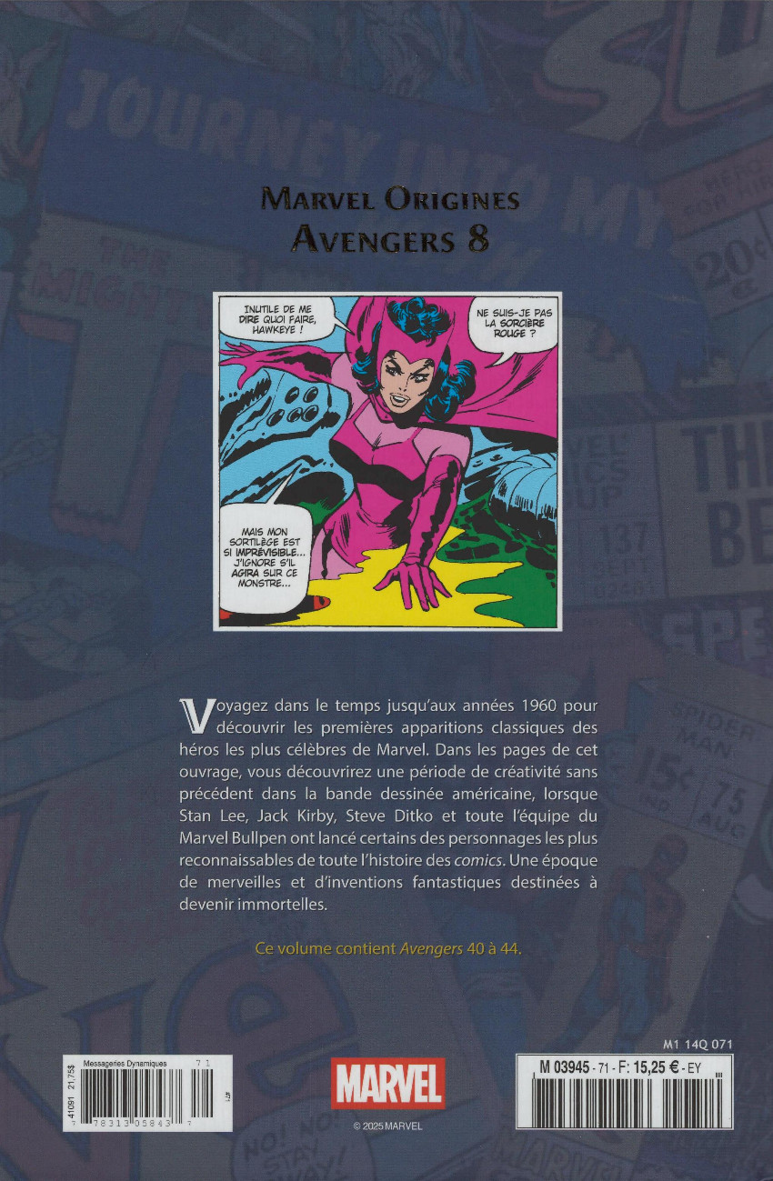 Verso de l'album Marvel Origines N° 71 Avengers 8 (1967)