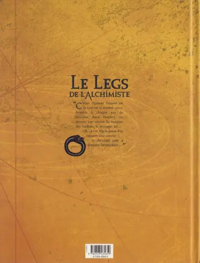 Verso de l'album Le Legs de l'alchimiste Tome 1 Joachim Overbeck