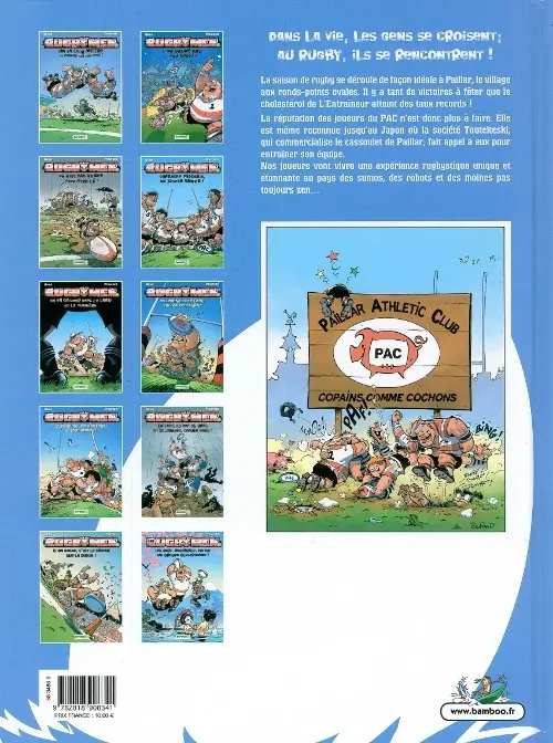 Verso de l'album Les Rugbymen Tome 10 Les gars, ensemble on est un groupe électrogène !
