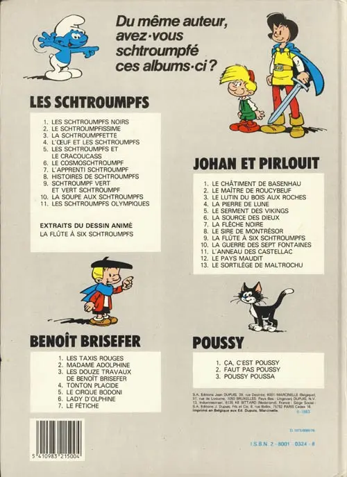 Verso de l'album Les Schtroumpfs Tome 9 Schtroumpf vert et vert schtroumpf