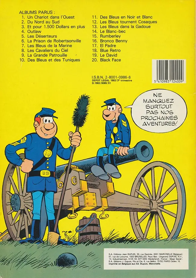 Verso de l'album Les Tuniques Bleues Tome 20 Black Face