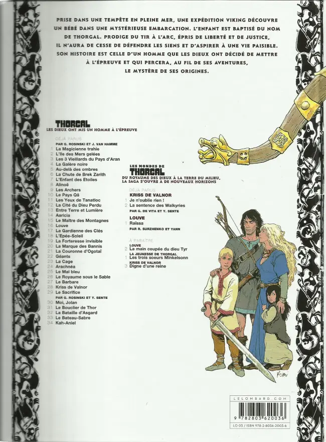 Verso de l'album Thorgal Tome 28 Kriss de Valnor
