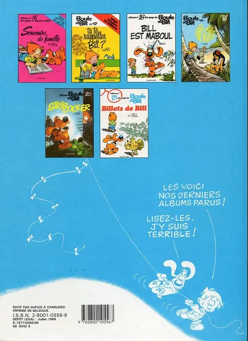 Verso de l'album Boule & Bill Tome 14 Ras le Bill !