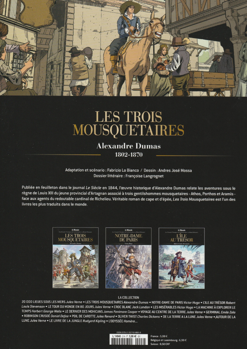Verso de l'album Les Grands Classiques de la littérature en bande dessinée Tome 36 Les Trois Mousquetaires