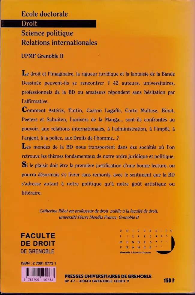 Verso de l'album Droit et Bande dessinée L'univers juridique et politique de la bande dessinée