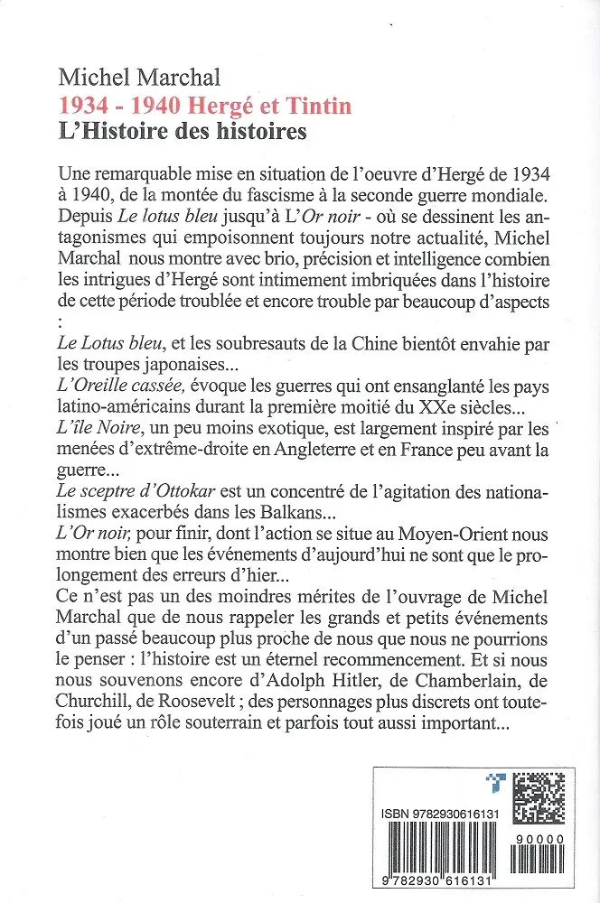 Verso de l'album 1934 - 1940 Hergé & Tintin - L'Histoire des histoires