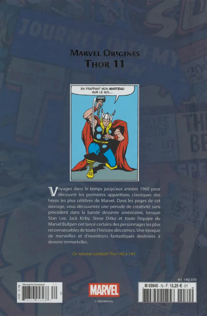 Verso de l'album Marvel Origines N° 70 Thor 11 (1967)