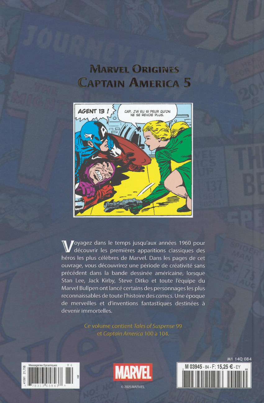 Verso de l'album Marvel Origines N° 84 Captain America 5 (1968)