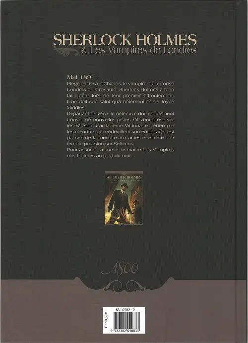 Verso de l'album Sherlock Holmes & Les Vampires de Londres Tome 2 Morts et Vifs