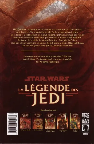 Verso de l'album Star Wars - La légende des Jedi Tome 5 La Guerre des Sith