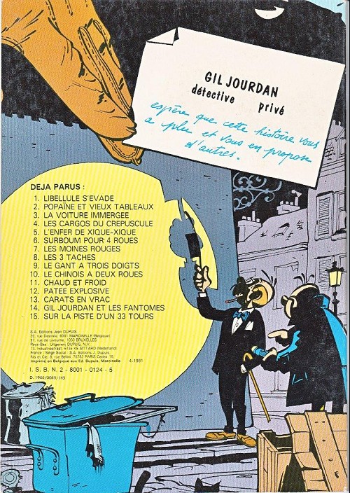 Verso de l'album Gil Jourdan Tome 9 Le gant à 3 doigts