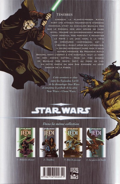 Verso de l'album Star Wars - Jedi Tome 2 Ténèbres