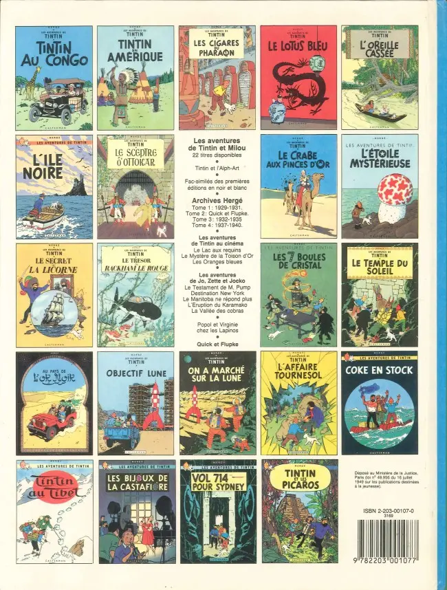 Verso de l'album Tintin Tome 8 Le sceptre d'Ottokar
