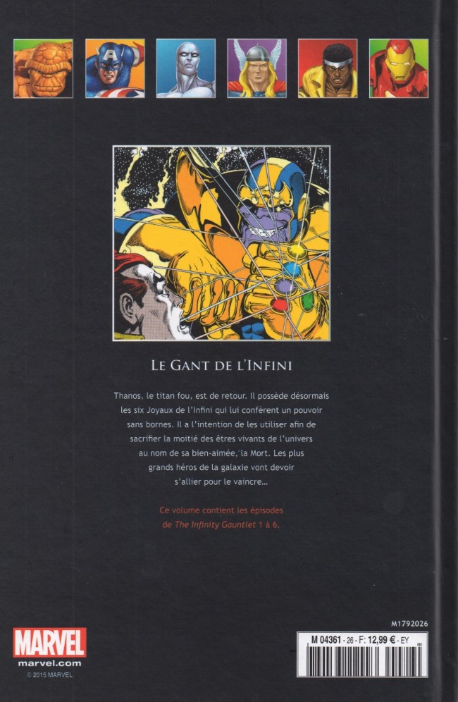 Verso de l'album Marvel Comics - La collection de référence Tome 26 Le Gant de l'Infini