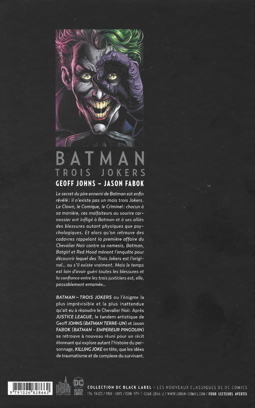 Verso de l'album Batman : Trois Jokers