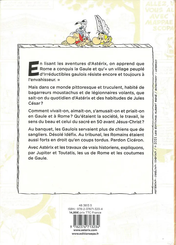 Verso de l'album Astérix Les us et coutumes expliqués