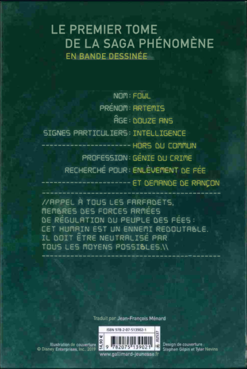 Verso de l'album Artemis Fowl - La Bande Dessinée Tome 1