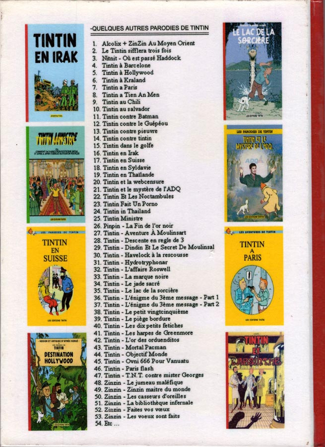 Verso de l'album Tintin Tintin à Kraland