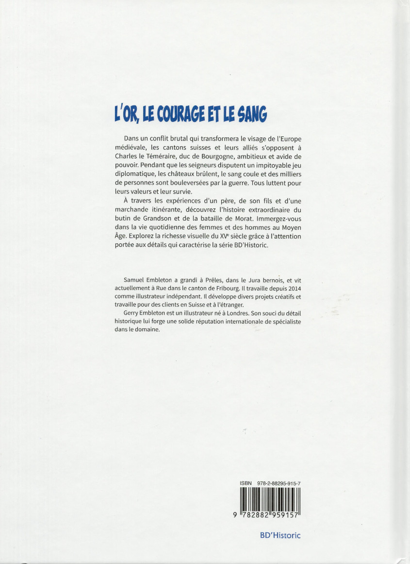 Verso de l'album BD'Historic Tome 3 L'or, le courage et le sang