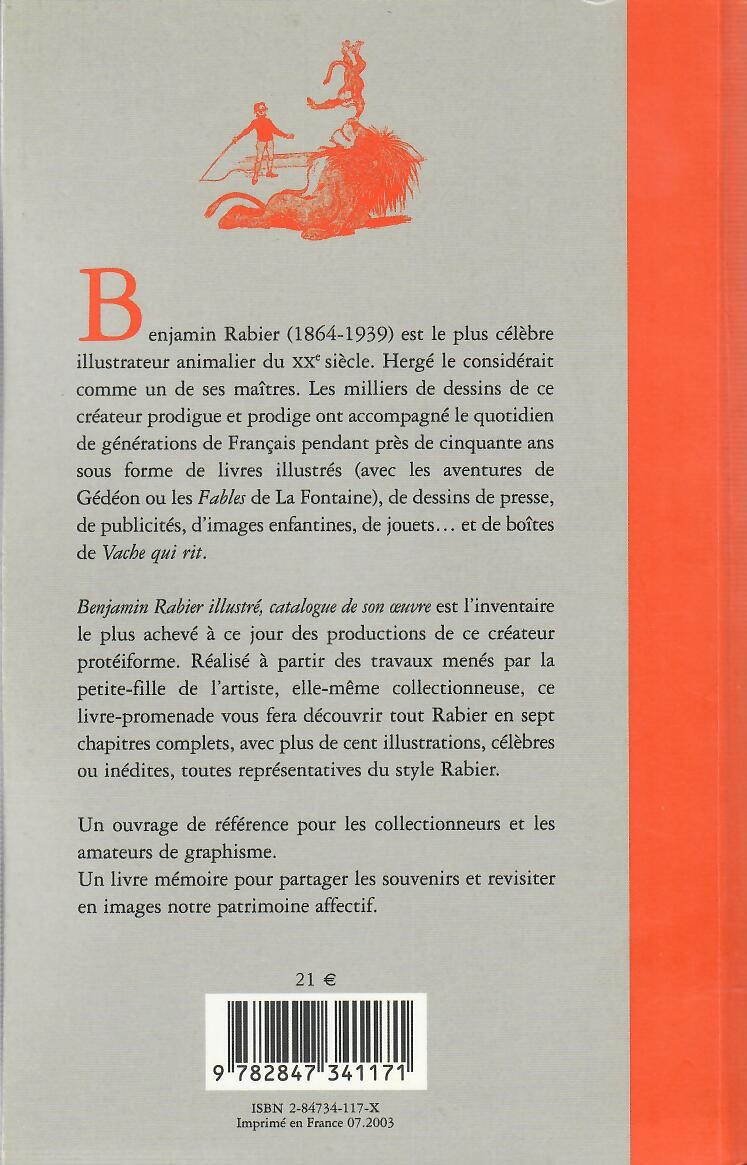Verso de l'album Benjamin Rabier illustré Catalogue de son œuvre