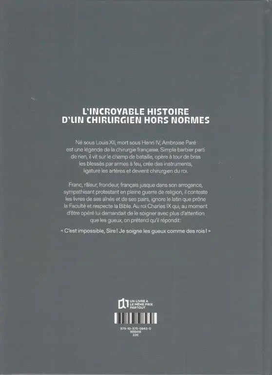 Verso de l'album Ambroise Paré Le père de la chirurgie