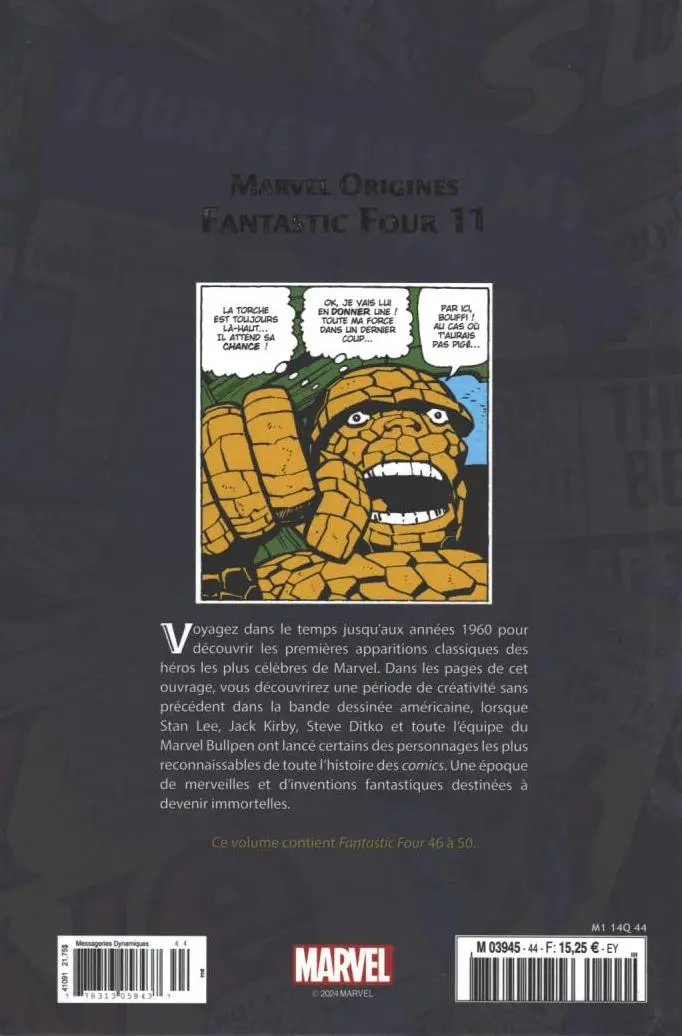 Verso de l'album Marvel Origines N° 44 Fantastic Four 11 (1966)
