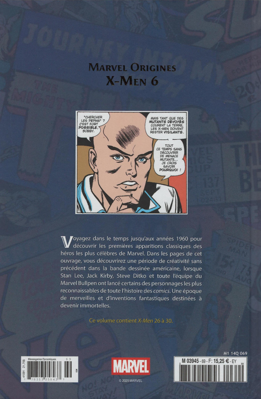 Verso de l'album Marvel Origines N° 69 X-Men 6 (1967)