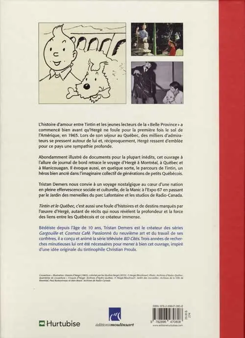Verso de l'album Tintin et le Québec Hergé au coeur de la Révolution tranquille