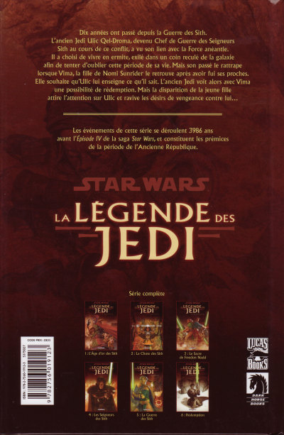 Verso de l'album Star Wars - La légende des Jedi Tome 6 Rédemption