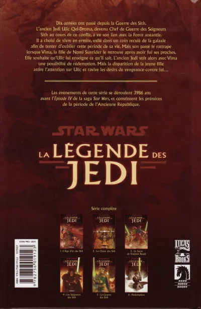 Verso de l'album Star Wars - La légende des Jedi Tome 6 Rédemption