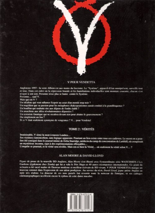 Verso de l'album V pour Vendetta Tome 2 Vérités
