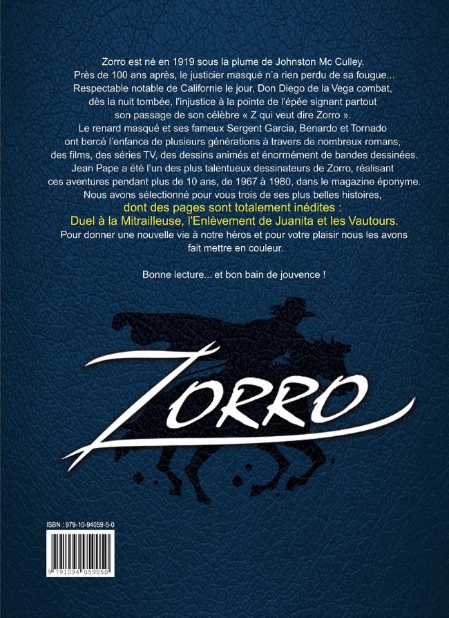 Verso de l'album Zorro Tome 1 L'enlèvement de Juanita