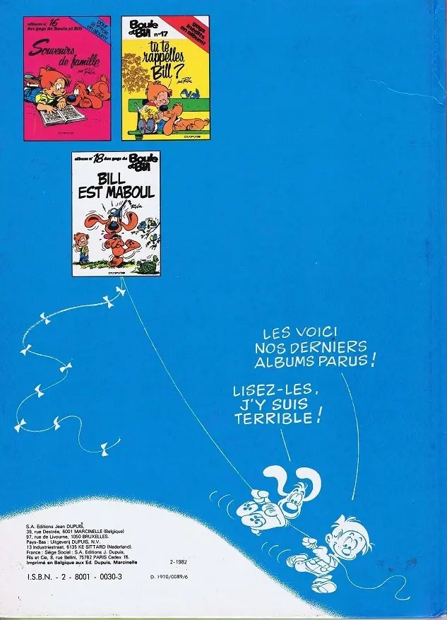 Verso de l'album Boule & Bill Tome 1 60 gags de Boule et Bill